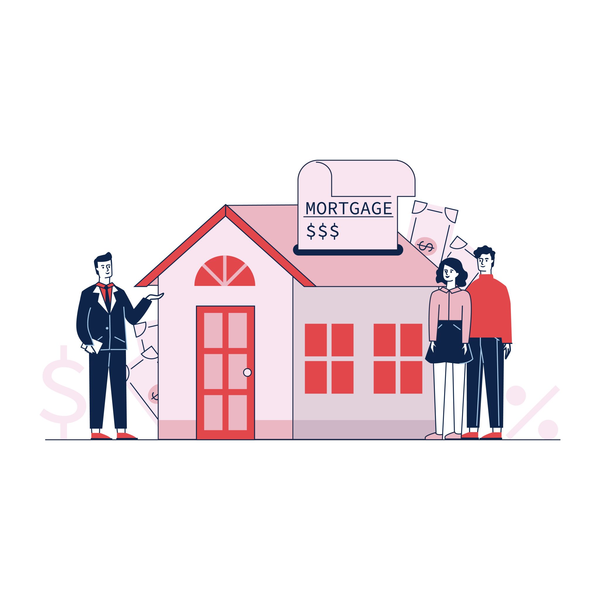 Couple buying home property with bank credit vector illustration