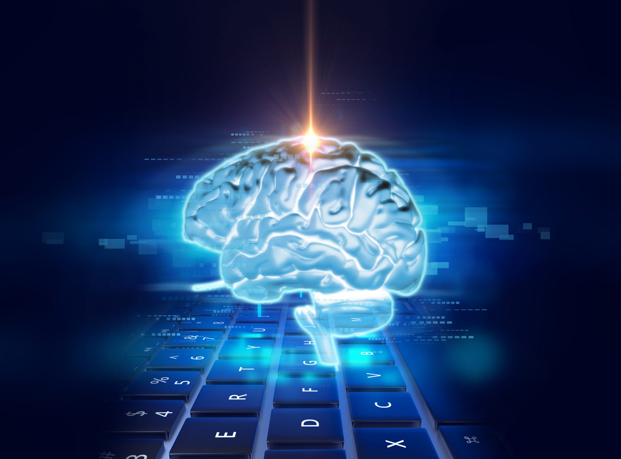 3d rendering of human brain on technology background