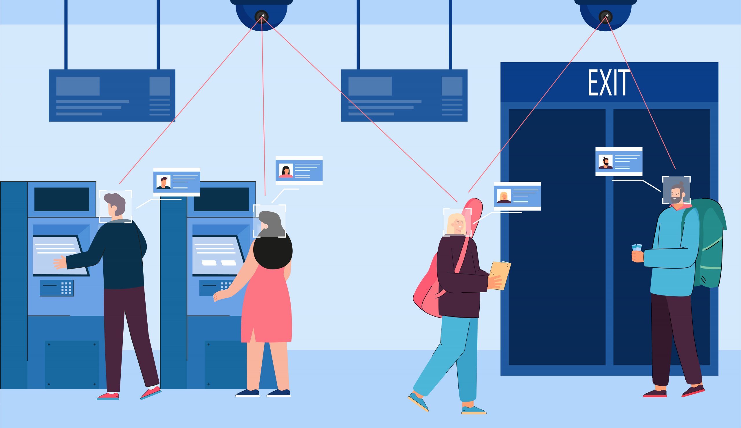 AI camera scanning faces of people taking money from ATM