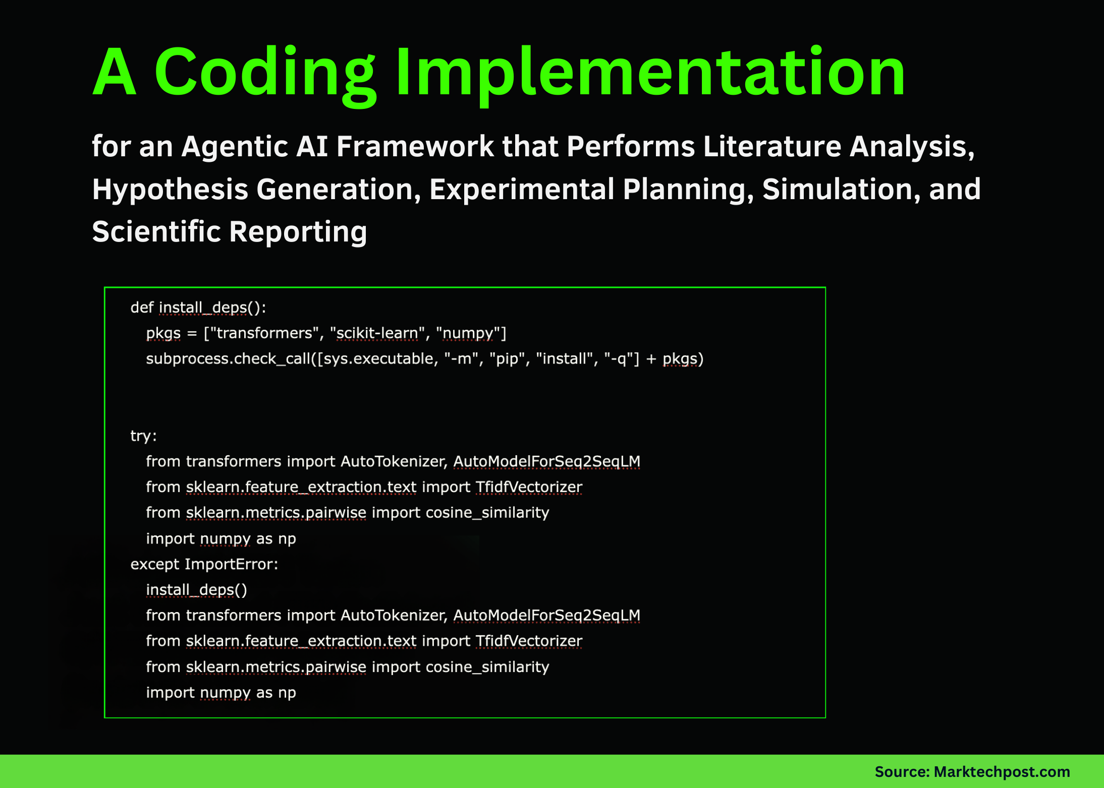 A Coding Implementation for an Agentic AI Framework that Performs Literature Analysis, Hypothesis Generation, Experimental Planning, Simulation, and Scientific Reporting