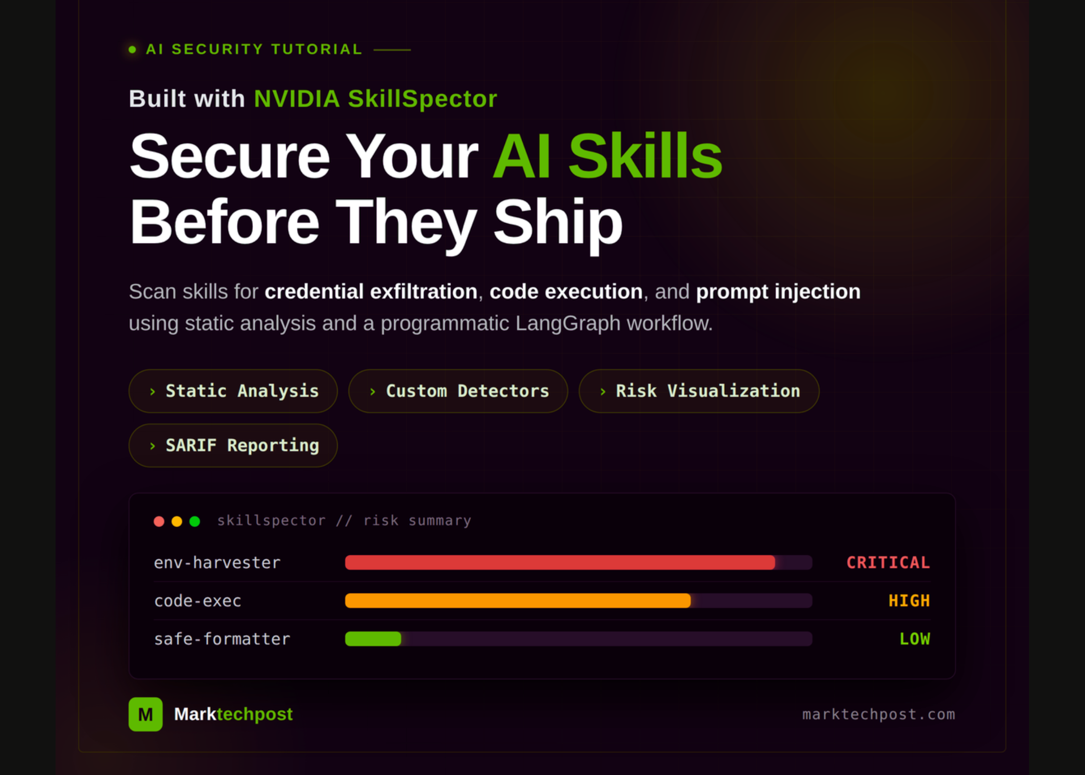 NVIDIA SkillSpector Guide: Scanning AI Skills for Security Risks with Static Analysis and SARIF Reports NVIDIA SkillSpector Guide: Scanning AI Skills for Security Risks with Static Analysis and SARIF Reports