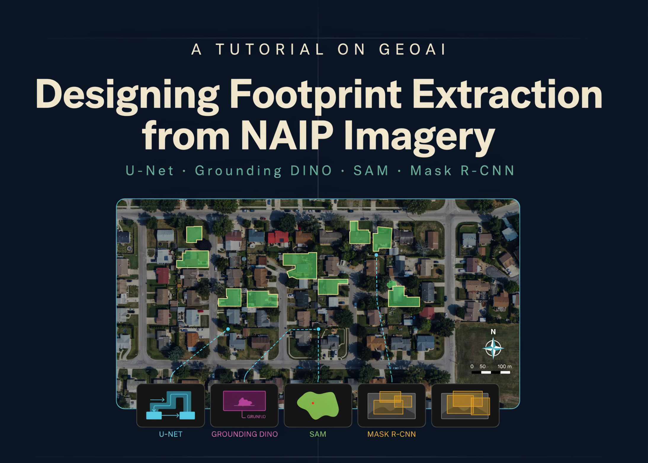 A Tutorial on GeoAI: Designing Footprint Extraction from NAIP Imagery Using U-Net, Grounding DINO, SAM, and Mask R-CNN