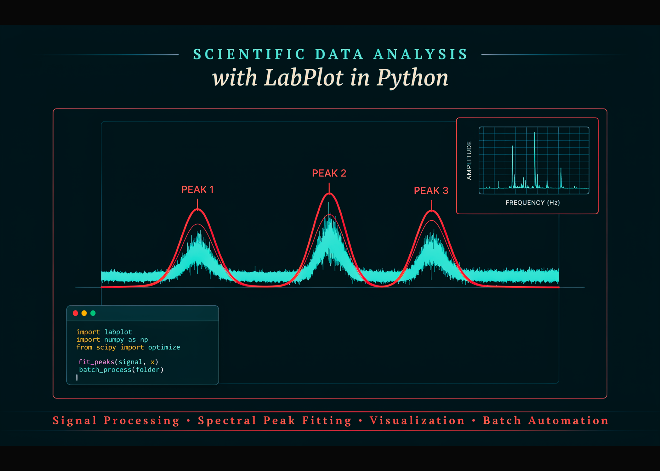 Scientific Data Analysis with LabPlot in Python: Signal Processing, Spectral Peak Fitting, Visualization, and Batch Automation
